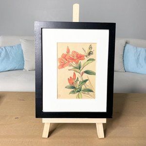 Framed Behind Glass Watercolor Painting Print On Fabric-Hibiscus and Butterfly